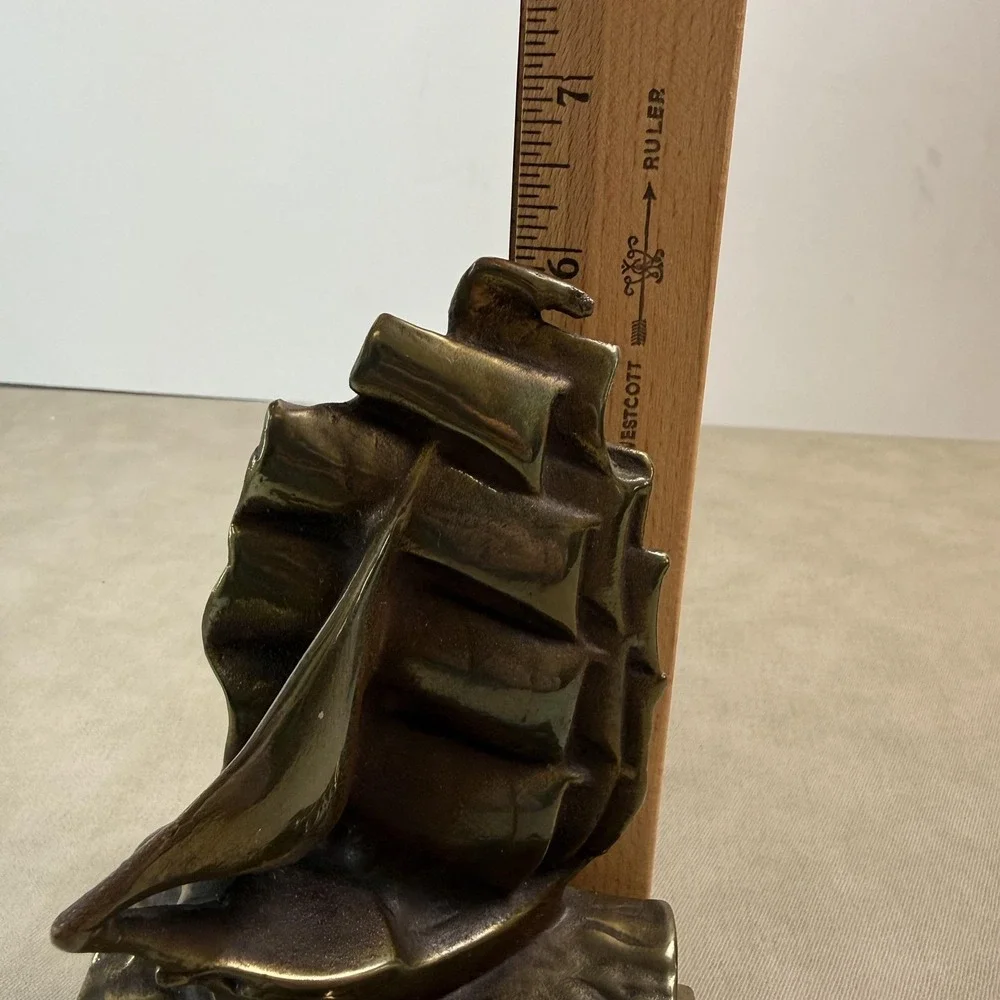 Vintage Bronze Clad Sailboat Bookends Ship Traditional Nautical Decor Gold Tone